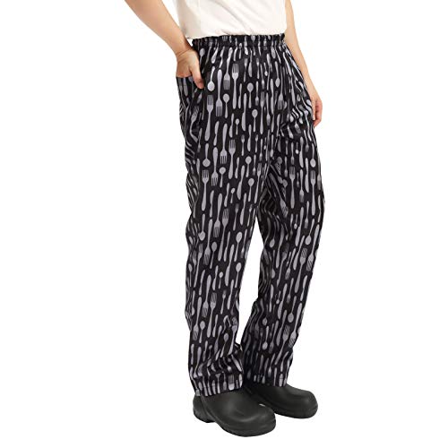 Men's And Women's Baggy Chef's Pants Floral Restaurant Work Pants And Kitchen Uniform Loose Cargo Style Chef Pants Knifefork L #TOP4