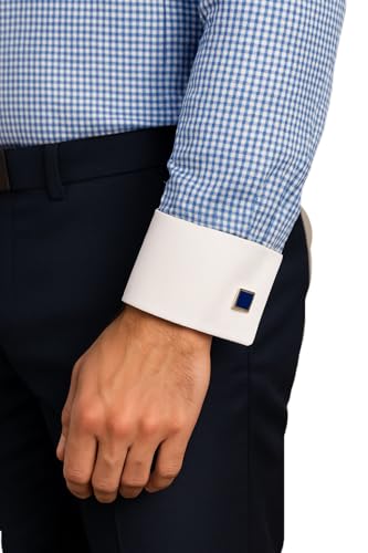 Image of Men's Premium Cotton Formal Dress Shirt - White Collar & French Cuffs with Cufflinks | Solid White, Micro Check & Striped for Office, Wedding