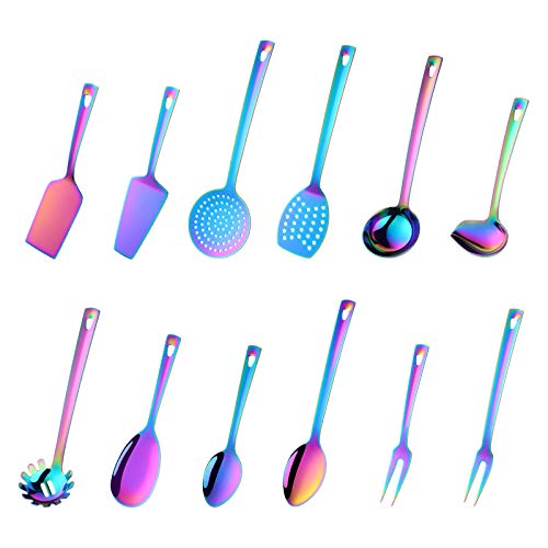 Kitchen Utensil Set 12 Pieces Stainless Steel Kitchen Utensils Titanium Rainbow Kitchen Accessories Cookware Set Home Kitchen Cooking Tools Kitchen Ut