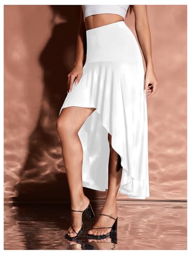 Verdusa Women's Elastic Waist Asymmetrical High Low Flared Maxi Skirt3