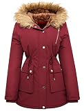 Garemcy Womens Winter Water Repellent Coat Thicken Puffer Jacket Warm Fleece Lined Parka With Fur Hood Coat Wine Red XX-Large