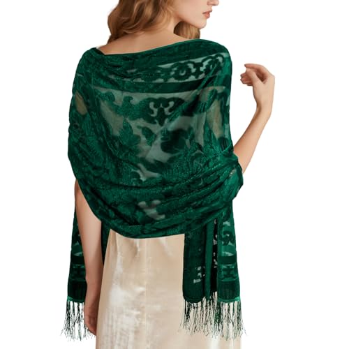 E-Clover Green Women Velvet Scarfs Shawls and Wraps for Evening
