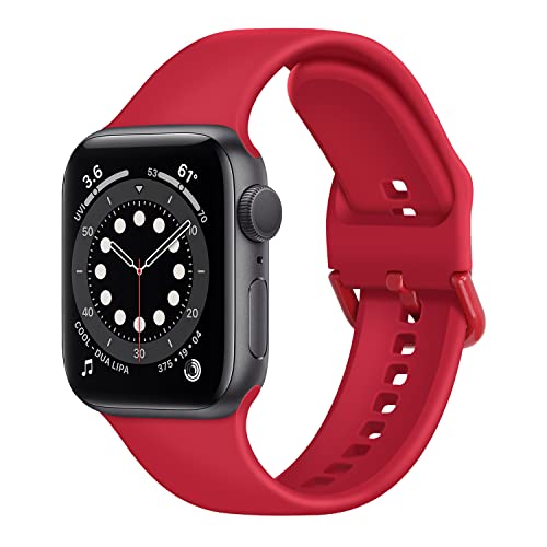 Anlinser Compatible with Apple Watch Strap 45mm 44mm 42mm 41mm 40mm 38mm, Soft Silicone Sport Waterproof Replacement Band Compatible with iWatch Series 9 8 7 6 5 4 3 SE (38mm/40mm/41mm, Red)