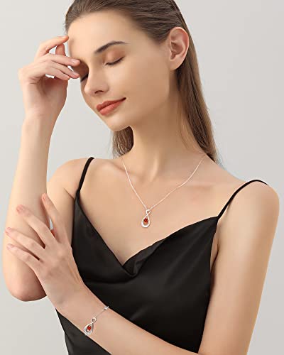 Etevon Infinity Love Heart Birthstone Bracelet For Women Girls 925 Sterling Silver Dainty Link Charm Bracelets Mother's Day Birthday Jewelry Gifts For Her Sister Wife Mom From Son Daughter Ruby Garnet Red Birthstone #TOP2