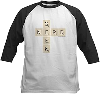 CafePress Scrabble Geek Nerd Kids Baseball Tee Kids Cotton Baseball Jersey, 3/4 Raglan Sleeve Shirt Black/White