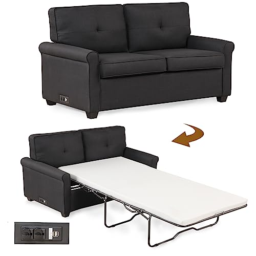 KAIRUITUCH Pull Out Couch Sofa Bed, Couch with Pullout Bed, Sleeper Sofa Cama with Mattres USB Charger for Living Room,Hotel,Dorm Apartment,Full Size -Black KAIRUITUCH Pull Out Couch Sofa Bed, Couch with Pullout Bed, Sleeper Sofa Cama with Mattres USB Charger for Living Room,Hotel,Dorm Apartment,Full Size -Black