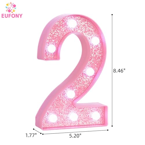 Image of Pink Light Up Marquee Numbers, Glitter LED Number Lights Sign Battery Operated for Girls 2nd Pink Birthday Party Table Decorations, 2026 Graduation Decor, 8 Inch Number 2 with Cool White Lights