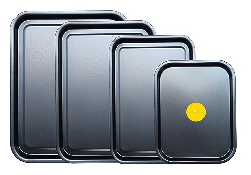 KITCHENEUR Baking and Roasting Tray Set - 4 Sizes, Non-Stick, Black