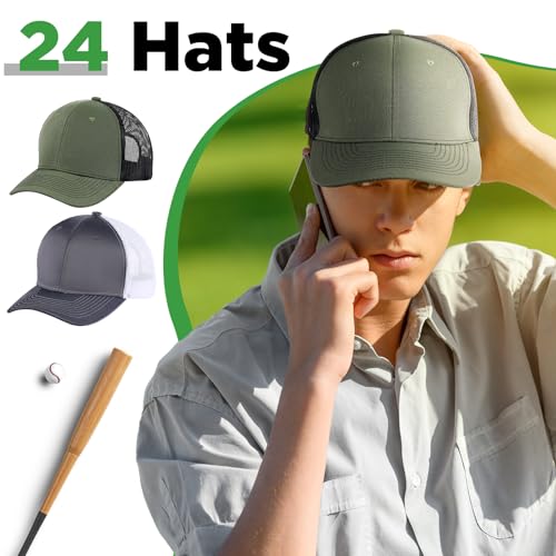 Image of Suhine 24 Pcs Blank Trucker Hat Bulk Unisex Mesh Baseball Cap for Sublimation Embroidery Vintage Adjustable Hat for Men Women