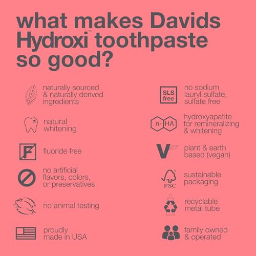Image of Davids Hydroxi Strawberry Watermelon Fluoride Free Nano Hydroxyapatite Toothpaste for Enamel Health & Whitening, Antiplaque, SLS Free, Kid Friendly Flavor, 4 oz, Made in USA