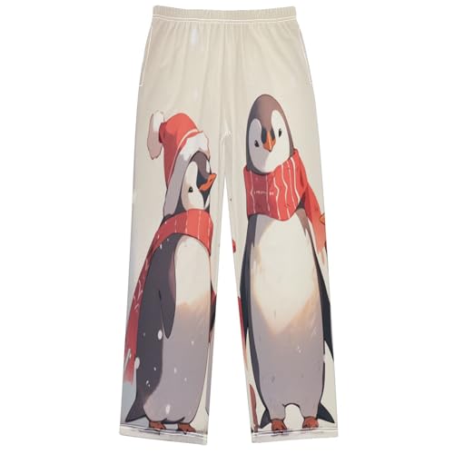 Boy's Pants Cute Penguin Santa Hat Jogger Pants Elastic Waist Long Bottoms Trousers with Pockets 6-14 Years