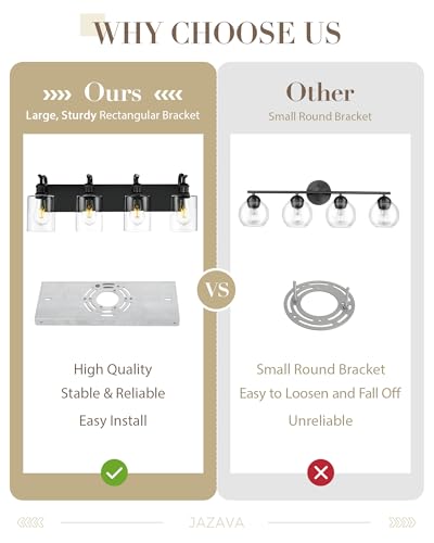 Image of 4-Light Black Bathroom Light Fixture Over Mirror, Modern Vanity Light, Clear Glass Wall Sconce, VL01BK-4
