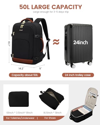 Image of LOVEVOOK Travel Backpack For Women Flight Approved, 50L Large Carry On Backpack For Airplanes, Personal Item Travel Bag, Waterproof 18 Inch Laptop Backpack For Business Weekender Overnight, 4Pcs Set