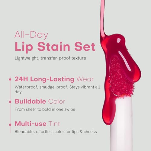 bayfree Lip Tint Stain Set, 4 PCS Lip & Cheek Tint Lightweight Non-sticky