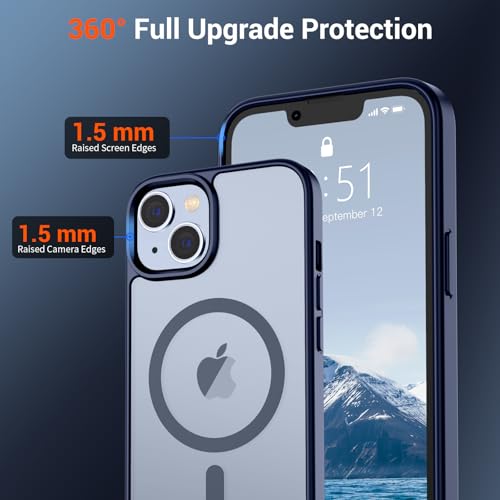 Image of SUPFINE Magnetic for iPhone 14 Case & iPhone 13 Case (Compatible with MagSafe) (Military Grade Drop Protection) Slim Translucent Matte Shockproof Phone Cover,Navy Blue