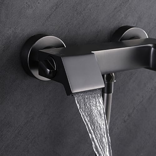 Robinet mitigeur de baignoire cascade gris anthracite avec douchette - 5