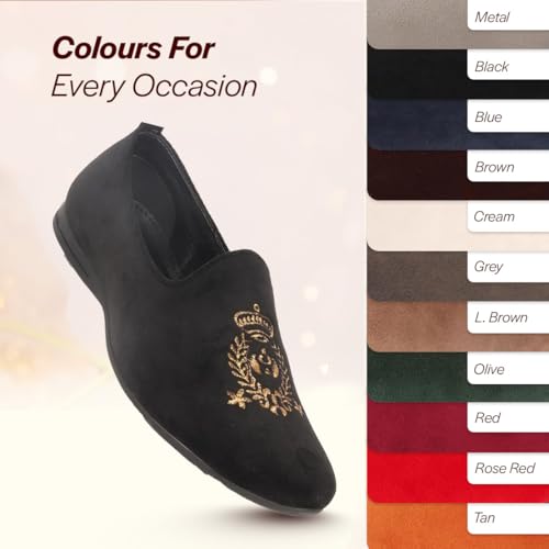 Image of FAUSTO Mens Embroidered Slip-On Loafers | Royal Ethnic Party Shoes |Ethnic Juttis and Mojaris for for Wedding Cushioned Insole
