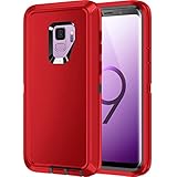 Mieziba for Galaxy S9 Case, Heavy Duty Shockproof Dust/Drop Proof 3 Layer Full Body Protection Rugged Cover Case for Galaxy S9, Red/Black