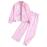 JiAmy Mädchen 2-teiliges Textur-Outfit Knopfhemd & Weite Hose Herbst-Casual-Set für 7-12 Jahre