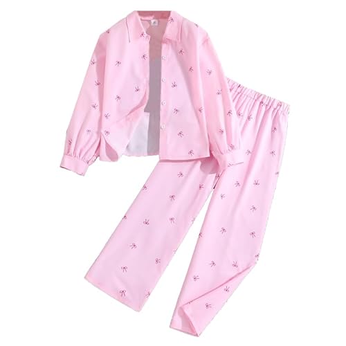 JiAmy Mädchen 2-teiliges Textur-Outfit Knopfhemd & Weite Hose Herbst-Casual-Set für 7-12 Jahre