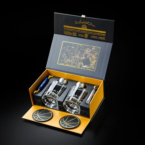 NobleSip Whiskey Glasses Set ???????????????????????????????????????? Design. Premium Bar Kit: 2 Glasses, 2 Stainless Steel Chilling Balls, 2 Coasters. Perfect for Whisky, Bourbon, Scotch, Old Fashioned Premium Bar Gift