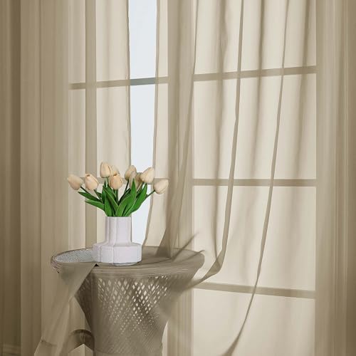 Image of Chyhomenyc Taupe Sheer Curtains 84 Inches Long 2 Panels, Light Filtering Taupe Curtains for Living Room, Soft Gentle Voile Rod Pocket Bedroom Window Drapes, 59Wx84L Inch, 2PCS