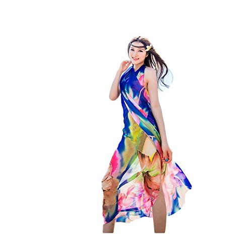 Ropa de playa para mujer pareo grande de gasa con estampado floral tulipán azul