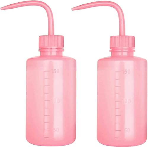 2 botellas de 5.1 fl oz de 5 onzas de boca estrecha rosa – Botella de plástico de seguridad de laboratorio médico – Sin derrames, doble boca regar