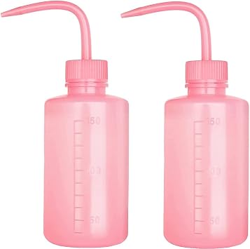 2pcs 150ml 5Oz Narrow Mouth Squeeze Bottle Pink, Medical Lab Plastic, No Spill, Bend Mouth, Watering Cans