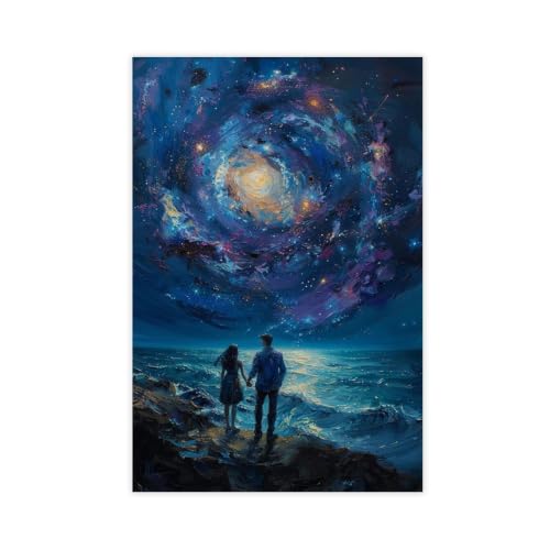 doublkl Celestial Wall Art, Cosmic Galaxy Art Print, Twin Flames Poster Canvas Poster