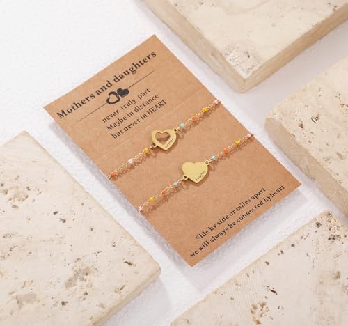 DS Mother Daughter Bracelets Set,18K Gold Plated Stainless Steel Heart Jewelry for Women Girls,Mothers Day Gifts for Mom/Daughter,Adjustable Matching Bracelets for Mommy and Me gift box packaging2