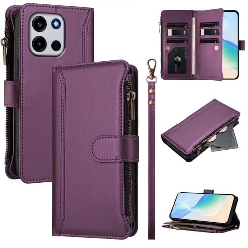 linsuyu Cover Compatible with OnePlus Turbo 6,Compatible with OnePlus Turbo 6 Zipper Dual Card Slot Wallet Phone Case Purple