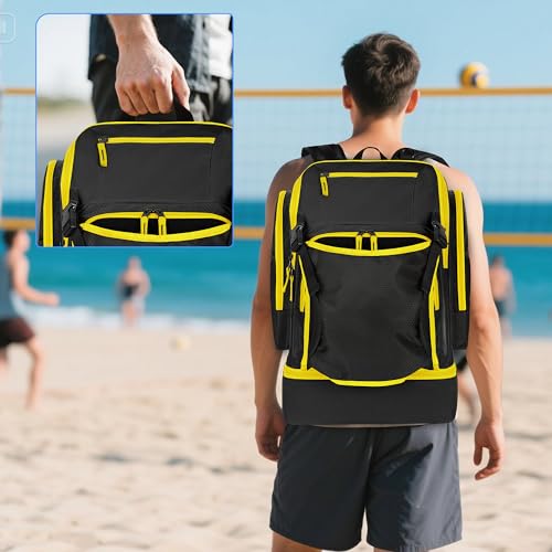 DSLEAF Volleyballtasche mit externem Ballhalter, Volleyball-Rucksack mit separatem Schuhfach, Mehreren Taschen und verstellbarem Schultergurt für Volleyball, Fußball, Basketball und Fitnessübungen