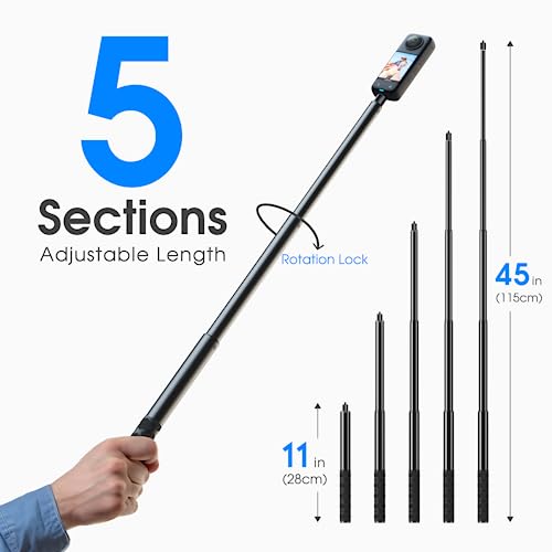 Andoer Motorcycle Invisible Selfie Stick, Third Person Perspective Handlebar Mount For Bike Ride Tracking Shooting, 11''- 45'' Adjustable Length With 1/4'' Screw For Insta360 One X/X2/X3/Evo Camera #TOP2