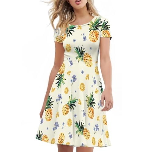 Image of AFPANQZ Womens Casual Summer Lightweight Vintage Dress Short Sleeve Midi Dress Knee-Long Luxury Formal Dress