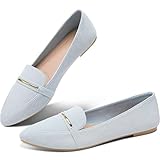 Obtaom Women's Pointy Toe Loafer Flat Comfortable Faux Suede Work Shoes,Cute Penny Loafer Slip On Ballet Flat(Light Blue,US9)