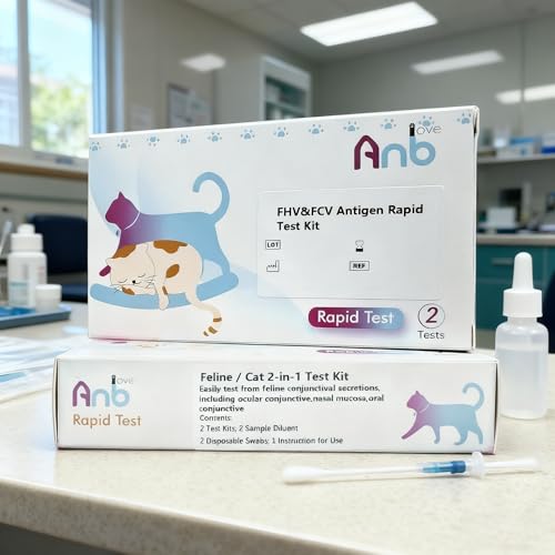 Anbio 2X Katzen Feline Calicivirus FCV Ag + Feline Herpesvirus FHV Ag Haustiere Tierarzt Gesundheit Katze Haustier Schnelltest Home Test gegen Katze schnüffelt mittels Durchfall Kit