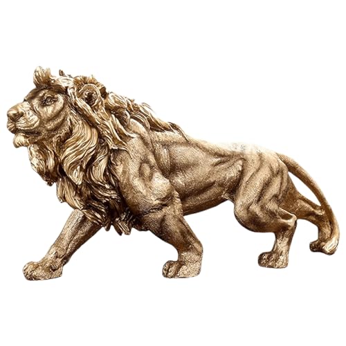 Estatua de león de 15 pulgadas en resina color dorado miniatura 1