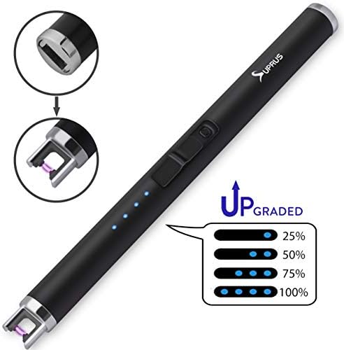 SUPRUS USB Lighter Upgraded Candle Lighter with LED Battery Display Rechargeable Flameless Coil Lighter Safety Switch 6.89IN No Spark & Smell Pocket Size Stainless Steel Windproof