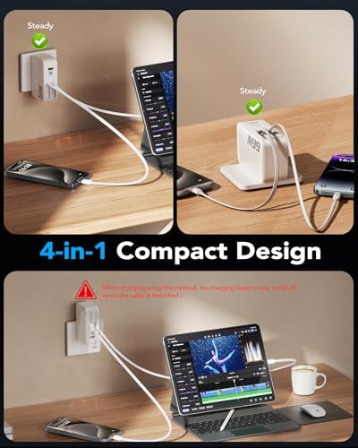 4 in 1 Retractable Charger, 66W Phone Charger Wall Plug for USB C Cable — view 8