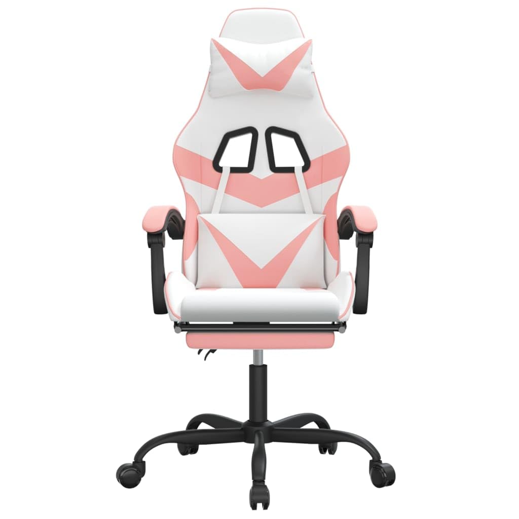 Tomostar Chaise Gaming, Chaise de Jeu Fauteuil Gamer Fauteuil de Bureau pivotante et Repose-Pied Blanc et Rose Similicuir