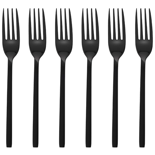 GRÄWE Kuchengabeln 6er Set, Dessertgabeln, kleine Gablen, Spülmaschinengeeignet, Dessertbesteck, Kuchenbesteck, Tortengabel, 6 Personen, Edelstahl, Schwarz, Serie Lissabon