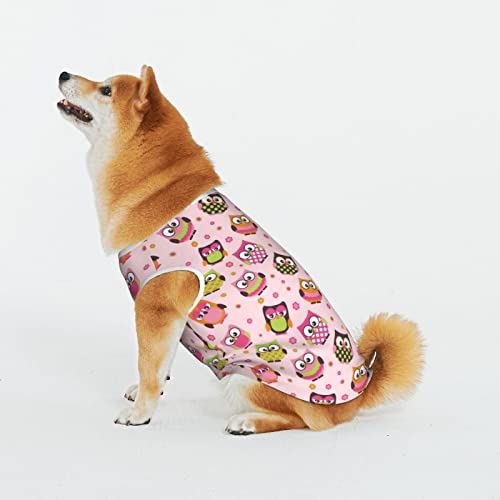 Rose Pink Colorful Owls Pet Dog Cat Clothes Soft Cotton Dog Tee Shirts Cool Breathable Pet Vest For Medium Large Dogs Indoor And Outdoor Use #TOP2