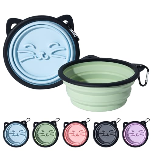 2Pack Silicone Collapsible Dog Bowls, Cute Pet Ear Shape and