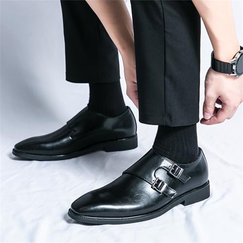 Men's Leather Flats Slip-on Loafers with Double Monk Strap Retro Low Top Pointed Toe Dress Monkshoes for Formal Business Party Wedding4