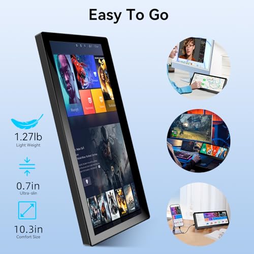 Image of 10.3 Inch Small Touchscreen Monitor, 400cd /m, IPS Stretched Bar LCD Mini Travel Touch Display 1920 * 720 HDMI USBC, Portable Touch Screen for Laptop Computer Windows Aida64 GPU CPU RAM Monitoring