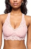 Mia Lace Bralette for Women, Unpadded and Unlined Wireless Bra, Perfect Racerback Everyday Lingerie (Medium, Crystal Rose)