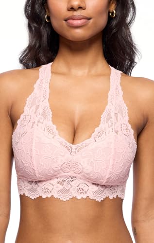 Mia Lace Bralette for Women, Unpadded and Unlined Wireless Bra, Perfect Racerback Everyday Lingerie (Small, Crystal Rose)