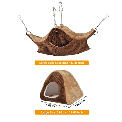 Petmolico 2 Pack Small Animal Hammock, 2 Layer Hamster Hanging Hammock And Warm Plush Tent Bed For Ferret Rat Guinea Pig Chinchilla, Brown #TOP1