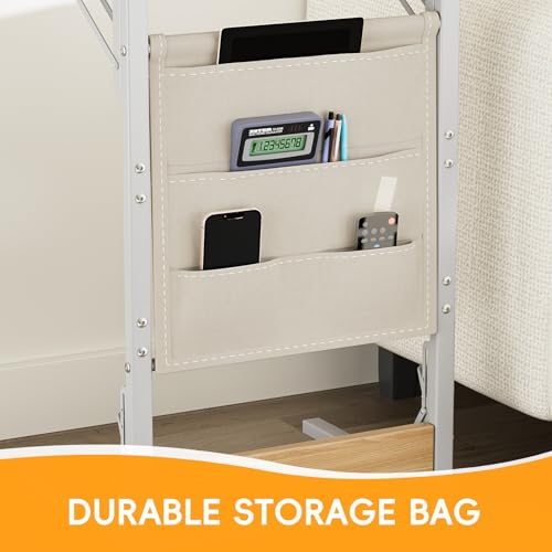 Image of Folding TV Tray Table, 28.8 inch Tall C-Shaped Side Table for Couch and Bed, Slide Under Sofa Side Desk with Storage Bag - Sturdy Metal Frame Tray for Living Room, Bedroom, Home & Office (Light Walnut)
